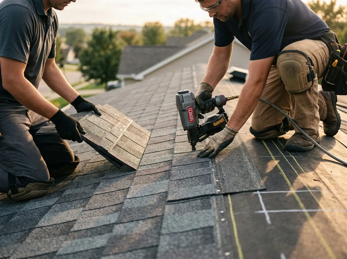Professional roofer working on a residential roof in Alafaya